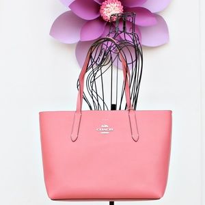 COPY - COACH Leather Shoulder Tote Bag Light Pink Oxblood